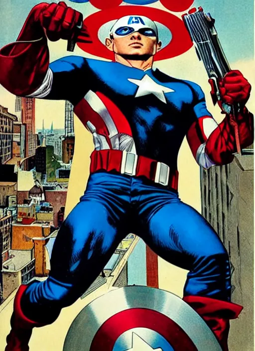 Prompt: hitman dressed as captain america. portrait by clyde caldwell and jean giraud and anton otto fischer and john philip falter and will eisner and gil elvgren