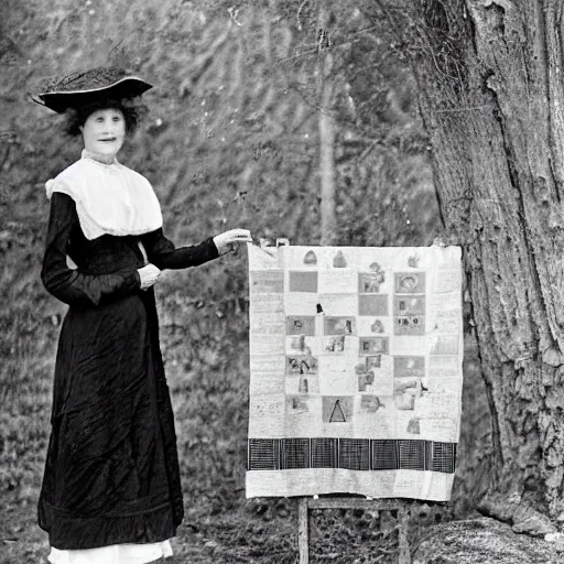 Image similar to An Edwardian woman posing with a chessboard in the style of Tove Jansson