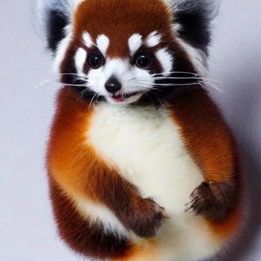 Image similar to cute fluffy cross between red panda and sugar glider, studio lighting, award winning