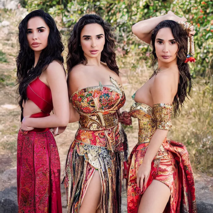 Prompt: portrait of demi rose and gal gadot wearing southeast asian traditional dress, by charlotte grimm, natural light, detailed face, canon eos c 3 0 0, ƒ 1. 8, 3 5 mm, 8 k, medium - format print