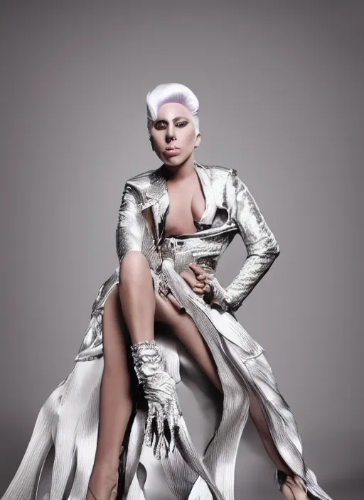 Prompt: lady gaga fashion full body photoshoot by nick knight editorial studio lighting Highly realistic. High resolution. Highly detailed. Dramatic. 8k.4k.