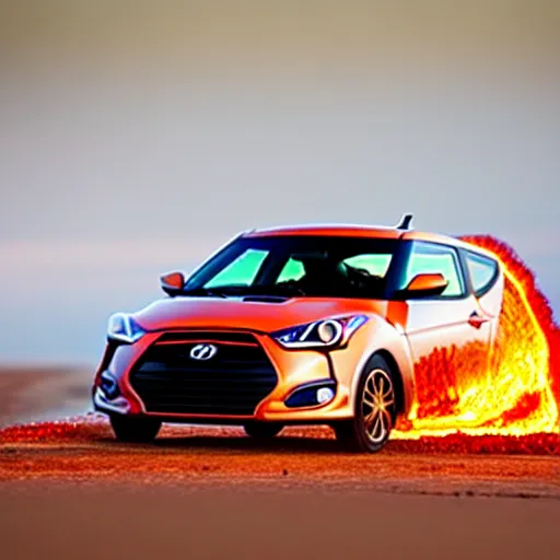 Image similar to a hyundai veloster stuck in molten lava