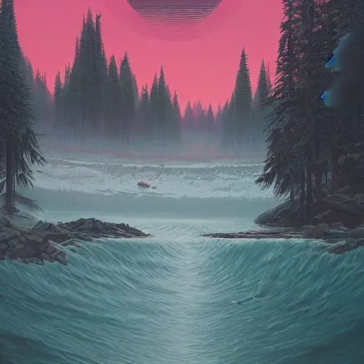 Image similar to A large picturesque mountain with a river flowing between them by Simon stålenhag