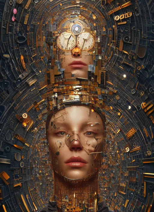 Image similar to the man made of clocks, au naturel, hyper detailed, digital art, trending in artstation, cinematic lighting, studio quality, smooth render, unreal engine 5 rendered, octane render, art style by klimt and nixeu and ian sprigger and wlop and krenz cushart
