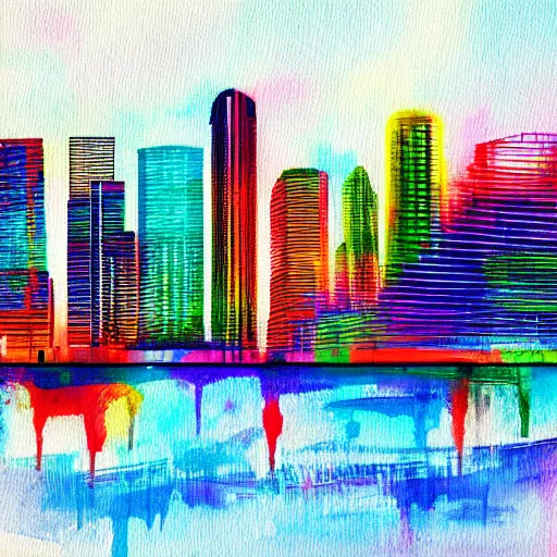 Image similar to colorful painting of miami skyline in the style of henri matiss