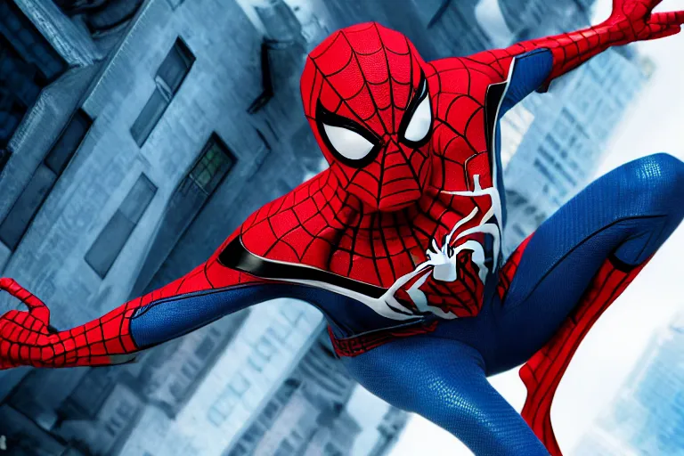 Prompt: ! dream shot of spider - man in advanced suit with white background, insanely detailed, 4 k