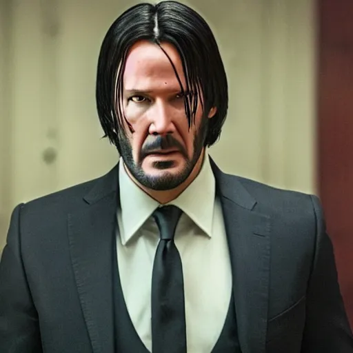 Image similar to cinematic still of John Wick wearing a birthday hat from the film John Wick (2009)