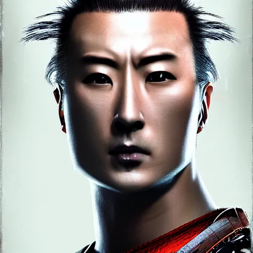 Prompt: ultrarealistic portrait photography android samurai 47 ronin cyberpunk white background