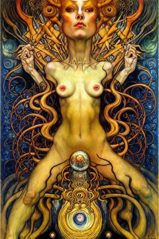 Image similar to Divine Chaos Engine by Karol Bak, Jean Delville, William Blake, Gustav Klimt, and Vincent Van Gogh, symbolist, visionary