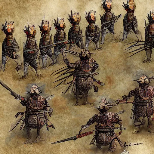 Image similar to phalanx of ashigaru mice, cinematic digital painting by deak ferrand