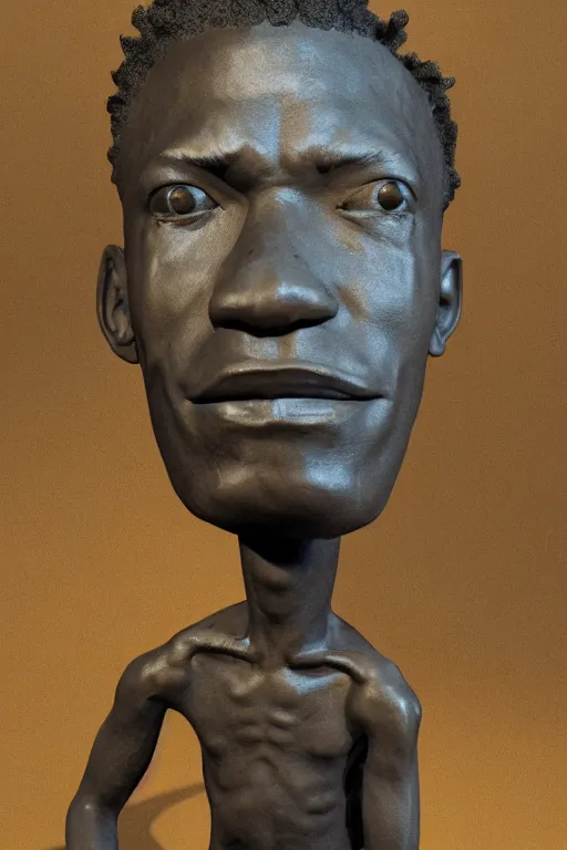 Image similar to a full-body bronze statue of Jean-Michel Basquiat sitting and thinking 3d octane render