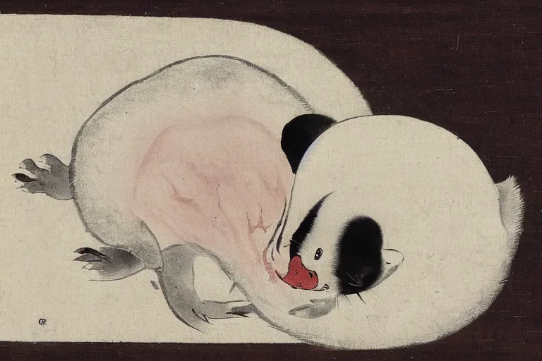 Prompt: demonic baby harp seal, Japanese painting, 1700s