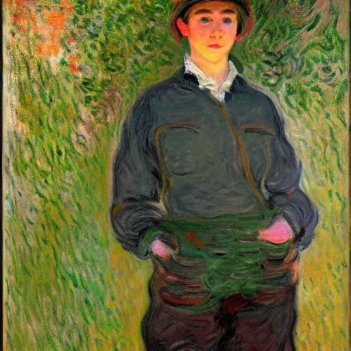 Prompt: portrait of a young butch female mechanic by claude monet