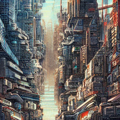 Prompt: highly detailed futuristic city t - 1 0 0 cityscape, katsuhiro otomo style painting