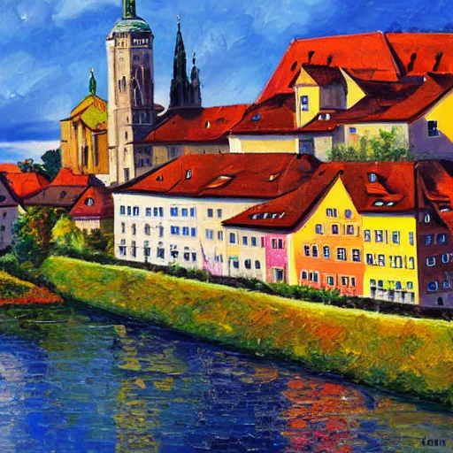 Image similar to a beautiful impasto oil painting of the city of regensburg, ratisbona, digital art