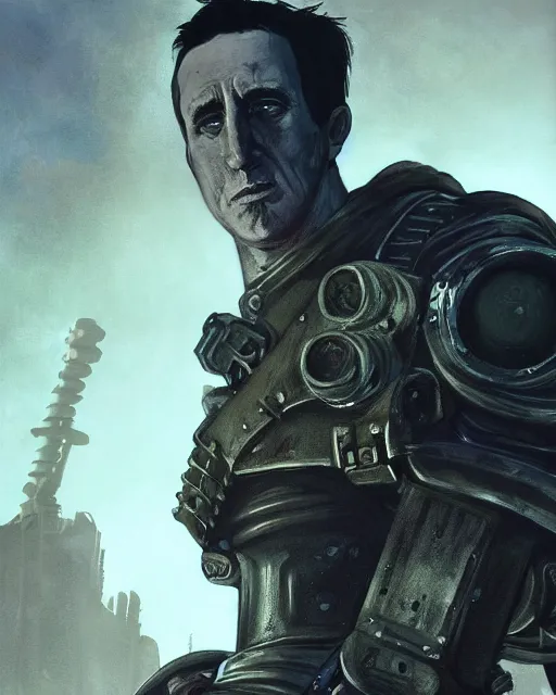 Image similar to An epic fantasy comic book style portrait painting of a very imposing Industrial goth Trent Reznor in Fallout 4 (Xbox One X), character design by Mark Ryden and Pixar and Hayao Miyazaki, unreal 5, DAZ, hyperrealistic, octane render, cosplay, RPG portrait, dynamic lighting, intricate detail, cinematic 4K