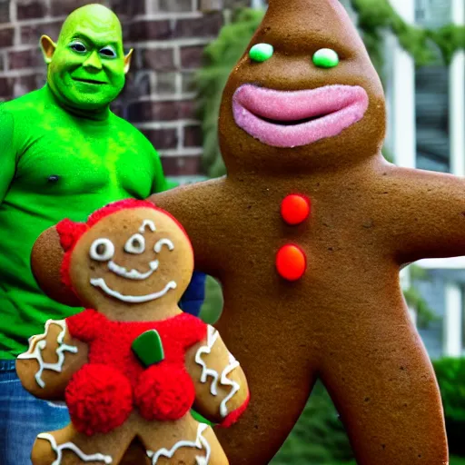 Prompt: Gingerbread man with Shrek