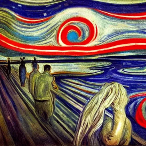 Prompt: epic digital art, realistic, extreme detail, by edvard munch of artistic form coming into being as two elements are successfully fused.