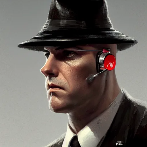 Image similar to a portrait pf agent 4 7 from hitman wearing headphones, highly detailed, digital art, artstation, concept art, smooth, sharp focus, greg rutkowski, wlop