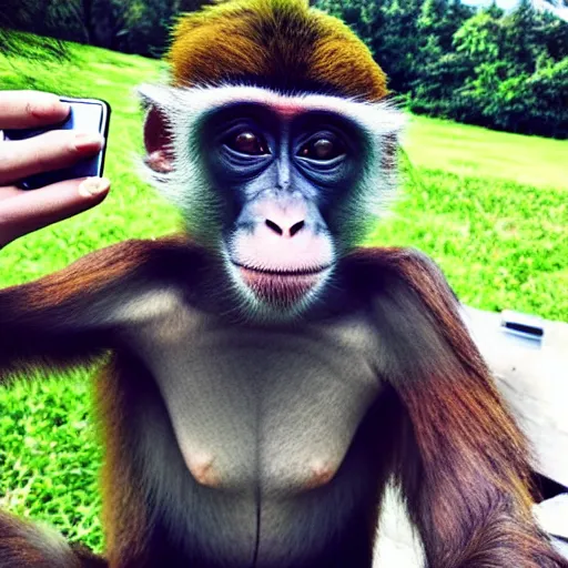 Image similar to Monkey holding and smoking a fat joint, iPhone selfie