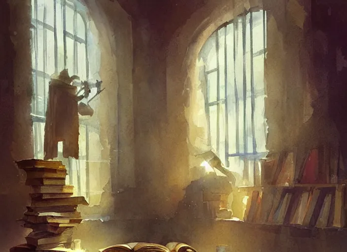 Prompt: watercolor painting of mysterious book, wonderful masterpiece by greg rutkowski, beautiful cinematic light, american romanticism by greg manchess, creation by tyler edlin