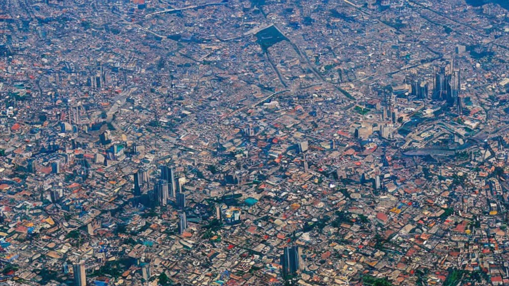 Image similar to remarkable airplane view of a cyberpunk mayan city in guatemala which helds a million cultivated people and it is graced by a huge sacred futuristic temple