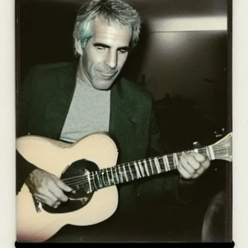 Image similar to polaroid photo of jeffrey epstein playing guitar, 1 9 8 0 s,