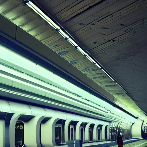 Prompt: a futuristic subway station, neon lights, 3 5 mm