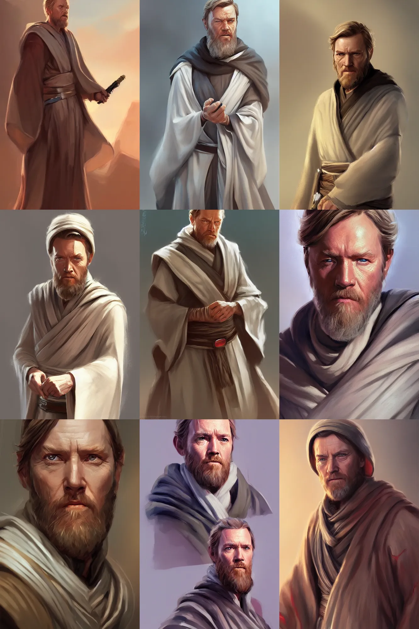 Prompt: full length portrait of obi wan kenobi by mandy jurgens, highly detailed, portrait, scifi, digital painting, artstation, concept art, smooth, sharp focc