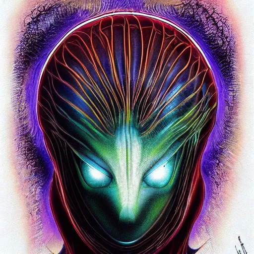 Prompt: a simple centered portrait of a predatory alien species. an award winning yoshitaka amano digital art poster color painting. a masterpiece by james gurney. poster colour on canvas.