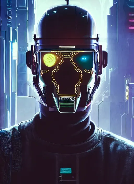 Image similar to portrait of Tom DeLonge as a character in arabian Cyberpunk 2077, looking at camera, intricate, dystopian, sci-fi, extremely detailed, digital painting, artstation, concept art, smooth, sharp focus, illustration, intimidating lighting, incredible art by artgerm and greg rutkowski and alphonse mucha and simon stalenhag