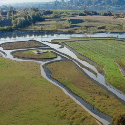 Prompt: willowmore slough developed as an ecological park, landscape in the style of a modern day version of frederick law olmsted