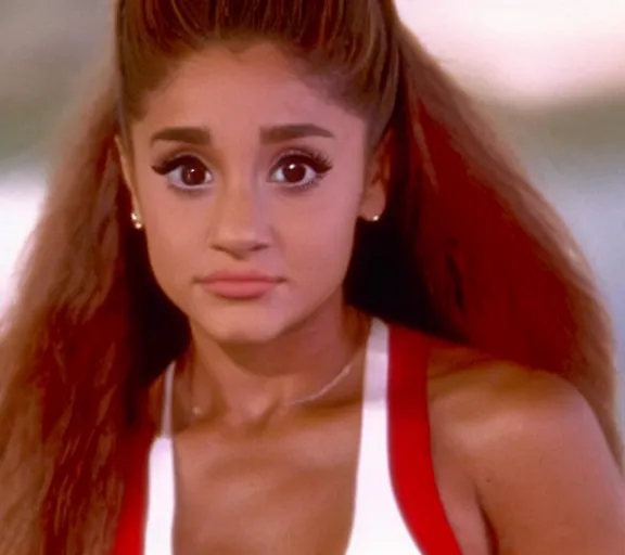 Image similar to color still shot of ariana grande on baywatch 1 9 8 9 tv show, face closeup,