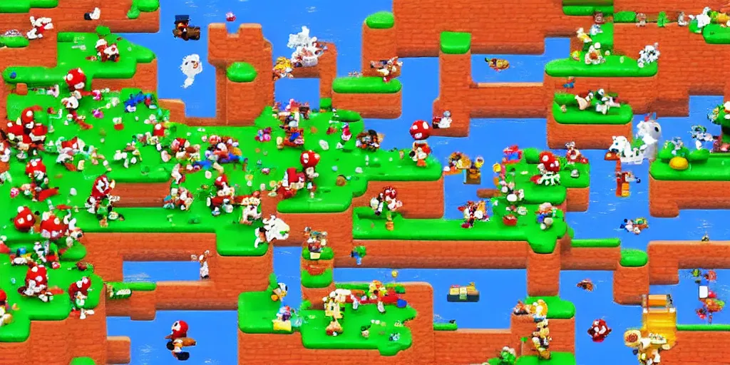 Image similar to an entire landscape made out of nothing but Mario