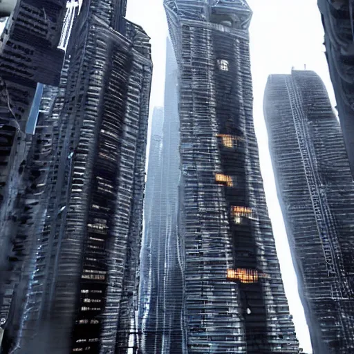 Prompt: scary skyscraper headquarters for evil cyberpunk megacorporation