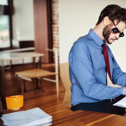 Image similar to stressed out devil doing his taxes, award winning candid photography