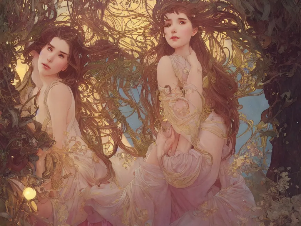 Image similar to iu novel close up cover, highly detailed, gold filigree, romantic storybook fantasy, soft cinematic lighting, award, disney concept art watercolor illustration by mandy jurgens and alphonse mucha and alena aenami, pastel color palette, featured on artstation