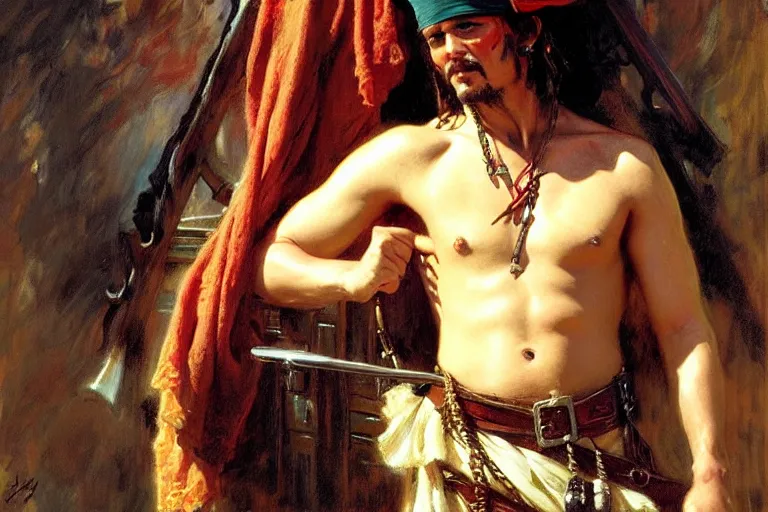 Image similar to attractive male, pirates of the caribbean, painting by gaston bussiere, craig mullins, j. c. leyendecker, tom of finland