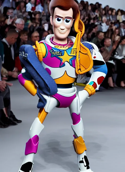 Image similar to hyperrealistic and heavy detailed balenciaga runway show of toy story, leica sl 2 5 0 mm, vivid color, high quality, high textured, real life