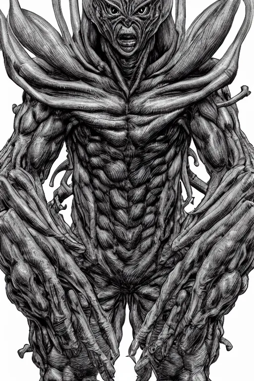 Image similar to pepper humanoid figure monster, symmetrical, highly detailed, digital art, sharp focus, trending on art station, kentaro miura manga art style