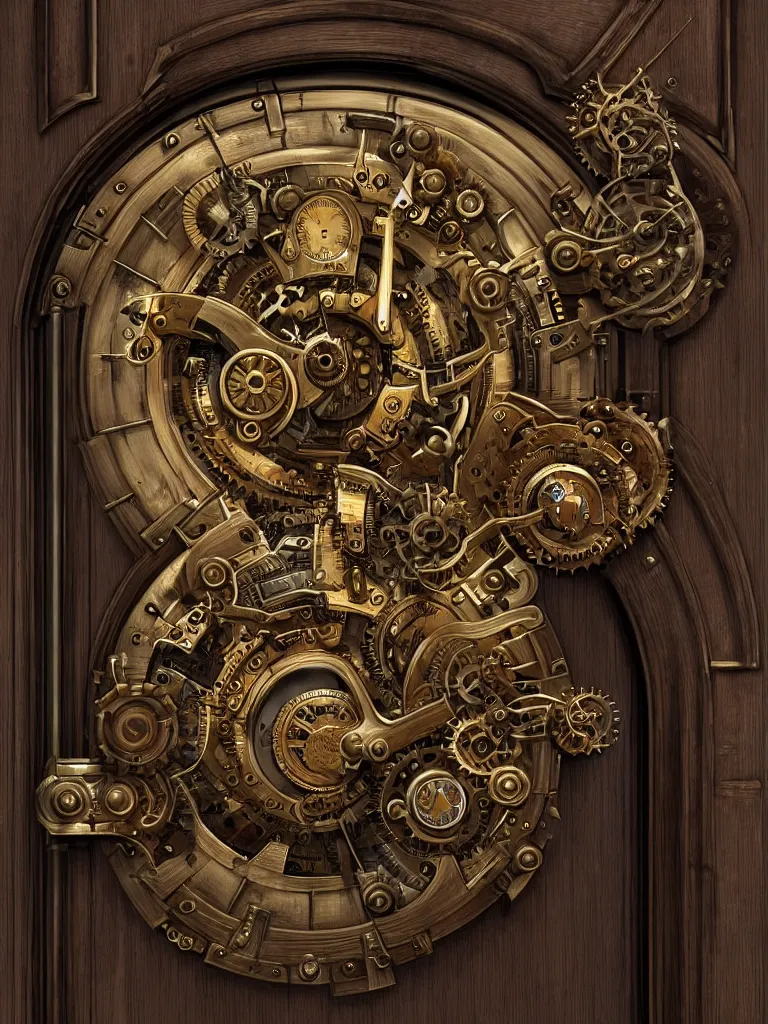 Prompt: HD digital art detailed steampunk door with mechanical clocks by James Gurney, cgsociety, artstation