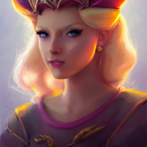 Image similar to princess peach as realistic blond human character art portrait, matte fantasy painting, deviantart artstation, by jason felix by steve argyle by tyler jacobson by peter mohrbacher, cinema c 9. 0