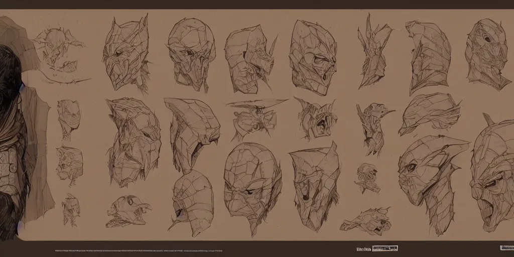 Image similar to wooden mask of fear design, character sheet, Moebius, Greg Rutkowski, Zabrocki, Karlkka, Jayison Devadas, Phuoc Quan, trending on Artstation, 8K, ultra wide angle, zenith view, pincushion lens effect