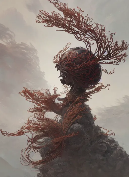 Prompt: Helmet of a forgotten Deity, corals, plume made of seaweed, white snake winding around, extremly detailed digital painting, in the style of Fenghua Zhong and Ruan Jia and jeremy lipking and Peter Mohrbacher, mystical colors, rim light, beautiful lighting, 8k, stunning scene, raytracing, octane, trending on artstation