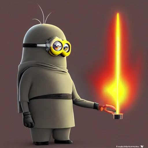 Image similar to a minion as a sith lord, digital art