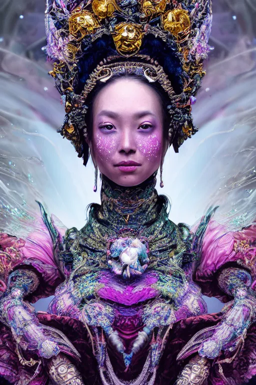 Image similar to a beautiful empress portrait, with a brilliant, impossible striking big cosmic galaxy headpiece, clothes entirely made out of cosmos chaos energy, symmetrical, dramatic studio lighting, rococo, baroque, jewels, asian, hyperrealism, closeup, D&D, fantasy, intricate, elegant, highly detailed, digital painting, artstation, octane render, 8k, concept art, matte, sharp focus, illustration, art by Artgerm and Greg Rutkowski and Alphonse Mucha