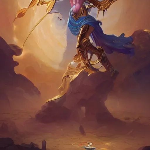 Image similar to Athena of Abyssinia in gold, defeats Chronos with thrown disc, by Peter Mohrbacher:5 Trending on Artstation:5