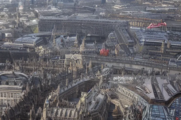 Prompt: the hellmouth opening up in central london, news footage taken from helicopter