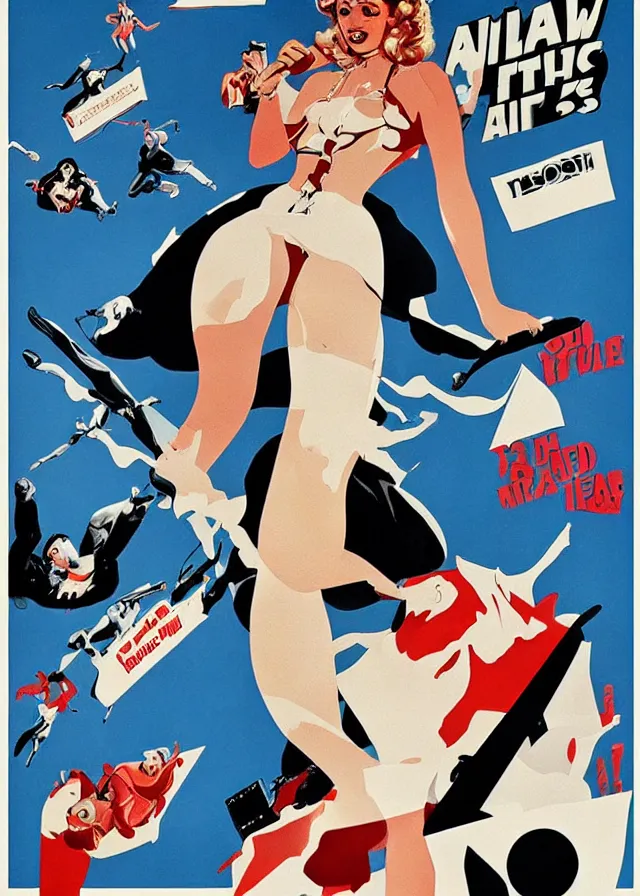 Image similar to a new attack of the 5 0 ft woman movie poster print, pin up, collage, canvas art print, minimalist art