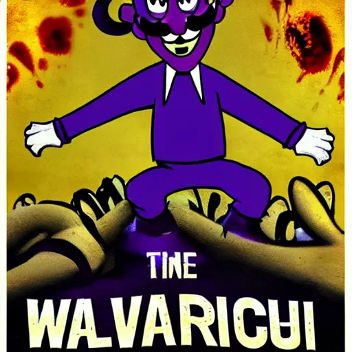 Image similar to waluigi horror movie poster